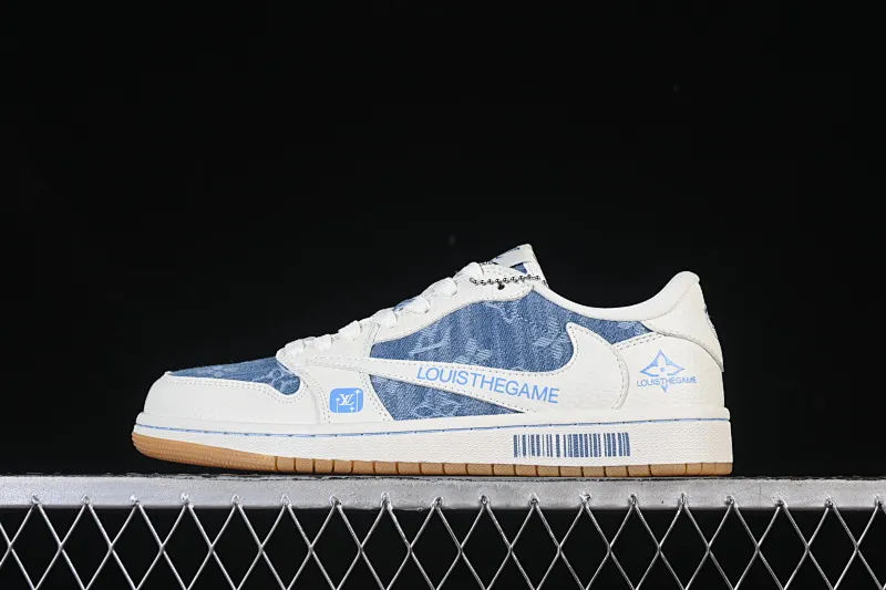 All categories Air Jordan Jordan series basketball shoes Air Jordan 1 Low High-end customized low-top sneakers Travis Scott x Fragment Design x Air Jordan 1 Low OG SP AJ1 Joe 1 LV joint white and blue denim low-top cultural casual sneakers SC0601-053